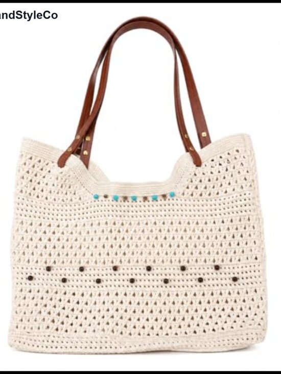 Handbags - Bohemian Crochet Knit Tote Breathable Mesh Beach Travel Bag Large Foldable